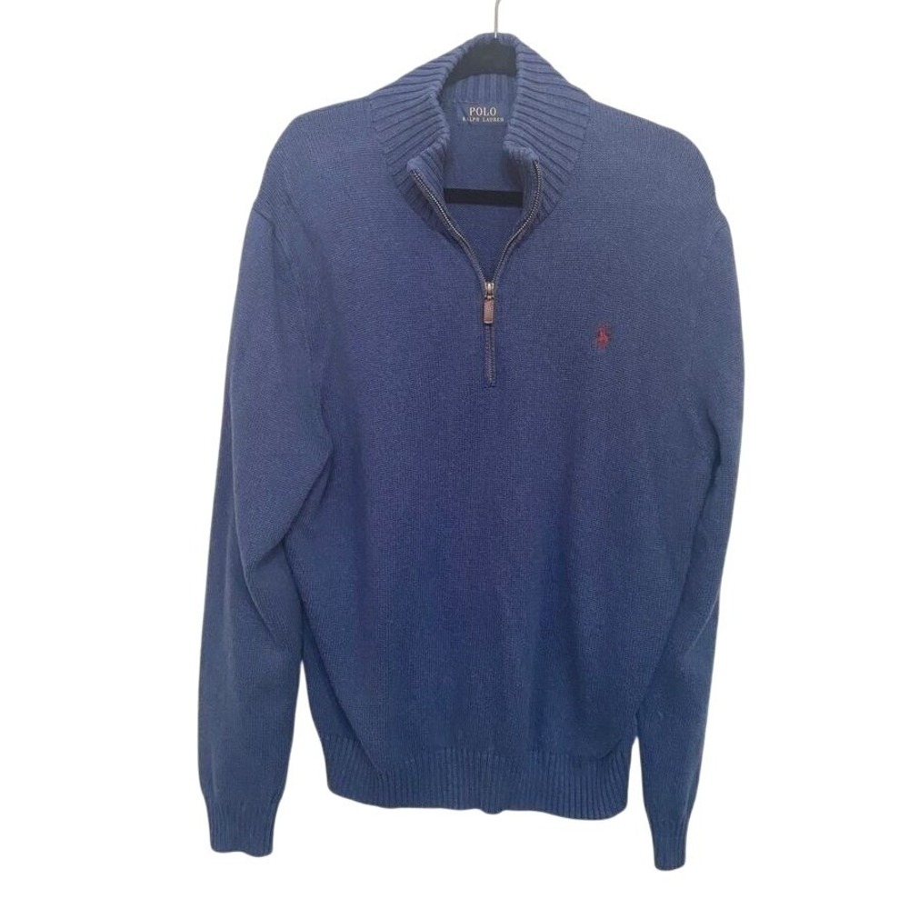 Polo Ralph Lauren Blue Quarter Zip Pullover Sweater Mens XL Logo Costal Nautical